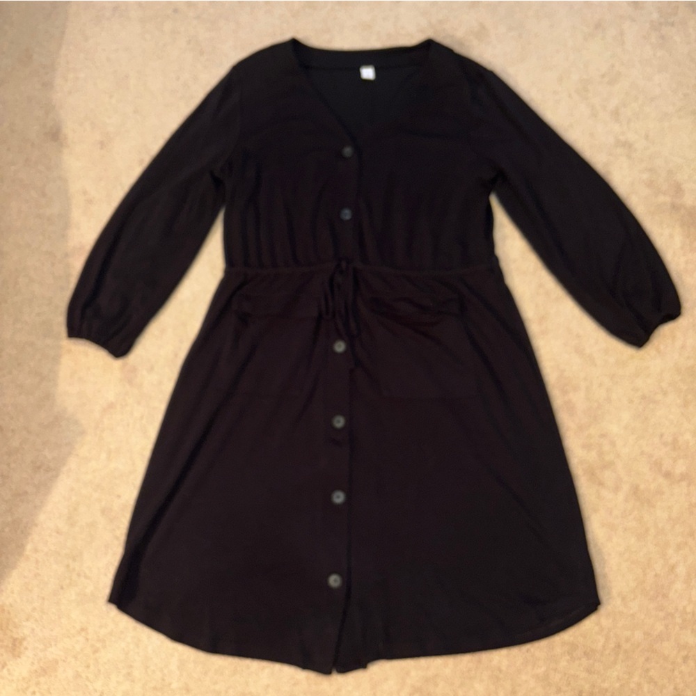 Old Navy Black Drawstring Waist Button-Front Sweatshirt Dress XL